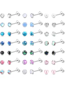 21 Pairs Hypoallergenic Surgical Steel Stud Earrings for Women Men Tiny Small CZ Cubic Zirconia Opal Moonstone Turquoise Earrings Studs Set Piercing Jewelry