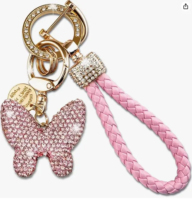 Women's Boujee Bling Crystal Butterfly Wristlet Keychain, Bag Charm Accessory for Car Keys, Purse, Handbag Fashion Accent, Crystal Butterfly Keychains, Bag Charm Keychains