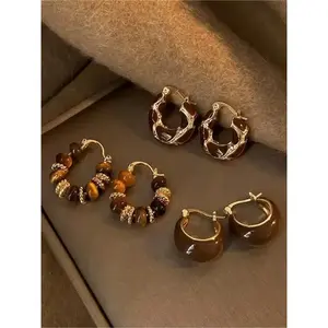 Vintage Oil Drip Gold Plated Hoop Earrings, Earring Stacking Set, Fashionable Beaded Decor Jewelry for Women, Daily Clothing Decor, Trendy All-match & Exquisite Jewelry for Birthday Gift,  Gifts for Wife,  #BlackFriday #Halloween