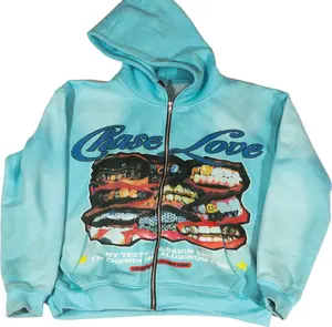 Chase Love Club Baby Blue GRILLZ SHINING BABY BLUE Full Zip Hoodie for Winter Comfort and Style