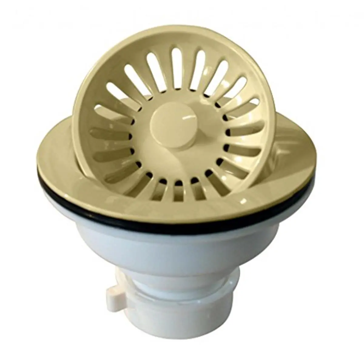 Westbrass D2143P-51 Plastic Assembled Push-Pull Basket Strainer with Open/Close Function, Almond, 3.25 in. Size, 2.75 in. Height, 3.5 in. Drain Opening, 4.5 in. Depth, Kitchen Sink Accessory for Post Installation