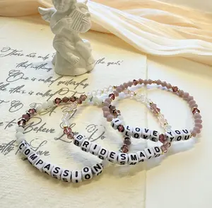 Beaded Word Bracelet Custom Name Bracelet with Inspirational Message Cute Pastel Beads Gift for Women Teens or Friends Personalized Design Chic Minimalist Style Quality Beads Durable Rope Handmade Crafted with Love Perfect Gift Option