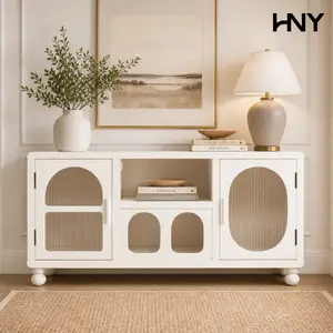 【SummerVibes】HNY 47" Modern Arched Display Cabinet, Glass Display Cabinet with Arch Doors Aesthetic Shallow Sideboard for Living Room Entryway