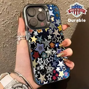 Star Pattern Matte Phone Case, Anti-drop Decorative Phone Protector Cover, Phone Compatible with iPhone 16 15 14 13 12 11 Pro Max Durable Protective Protection Cellphone Casing Smartphone Shockproof Black Transparent Astronaut