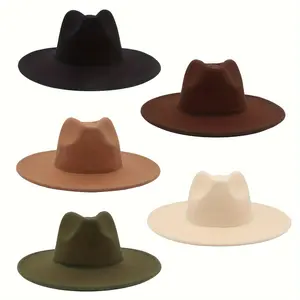 Wide Brim Felt Classic Western Cowboy Cowgirl Fedora Hat For Men Women Jazz Panama Cap Trilby