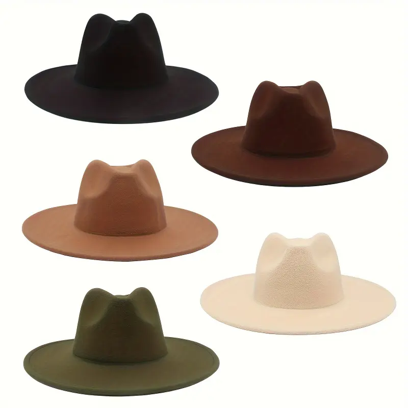 [Felt Fedora Western Hat] Western Felt Fedora Hat - Classic Wide Brim Cowboy Cowgirl Jazz Panama Cap Trilby for Men Women
