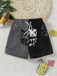 Boys' Colorblock Ghost Face 3D Shorts, Casual Beach Pants, Fashion Outdoor Sports, Birthday Gift, Holiday Gift