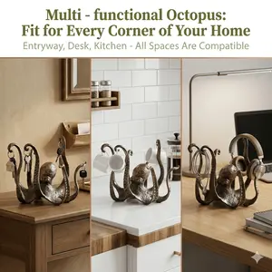 Realistic Octopus Sculpture Model, Resin Ocean Animal Decor for Living Room Garden, Multi-Functional Hanging Ornament, Cup Holder Key Rack