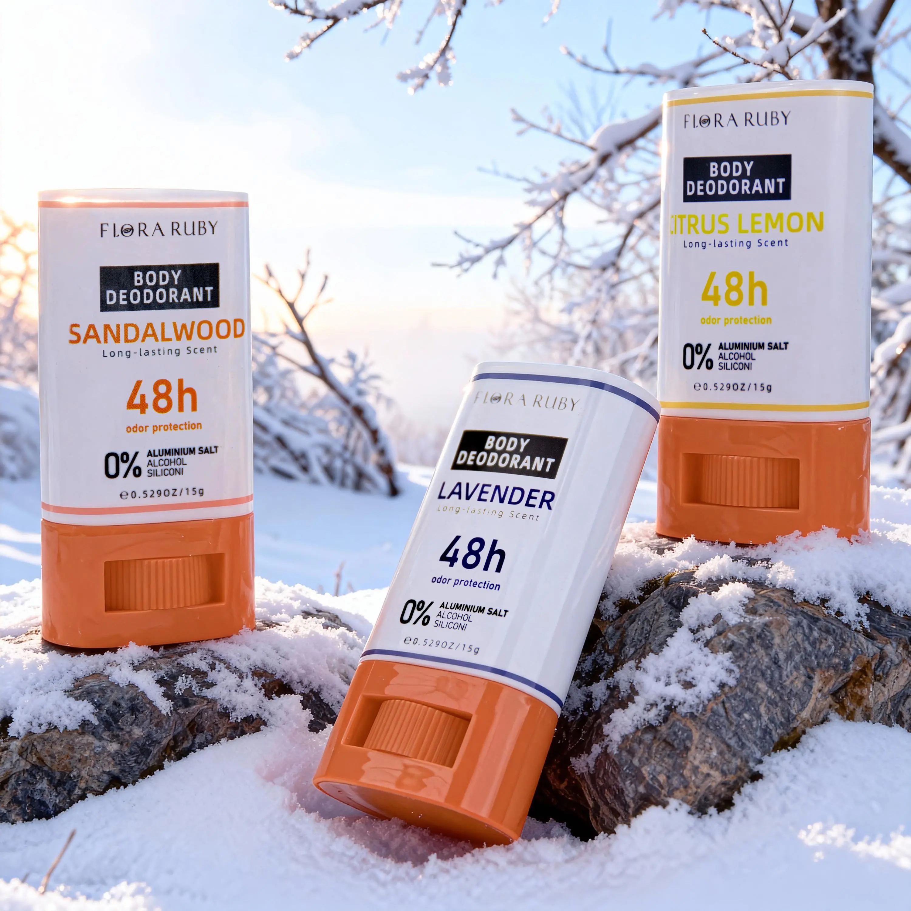 Flora Ruby Deodorant - Aluminum-free, contains botanical fragrances such as lavender, citrus lemon,  providing 48-hour long-lasting fragrance and combating odor.