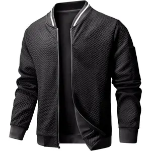 Mens Casual Loose Fit Lightweight Varsity Bomber Jacket with Zipper