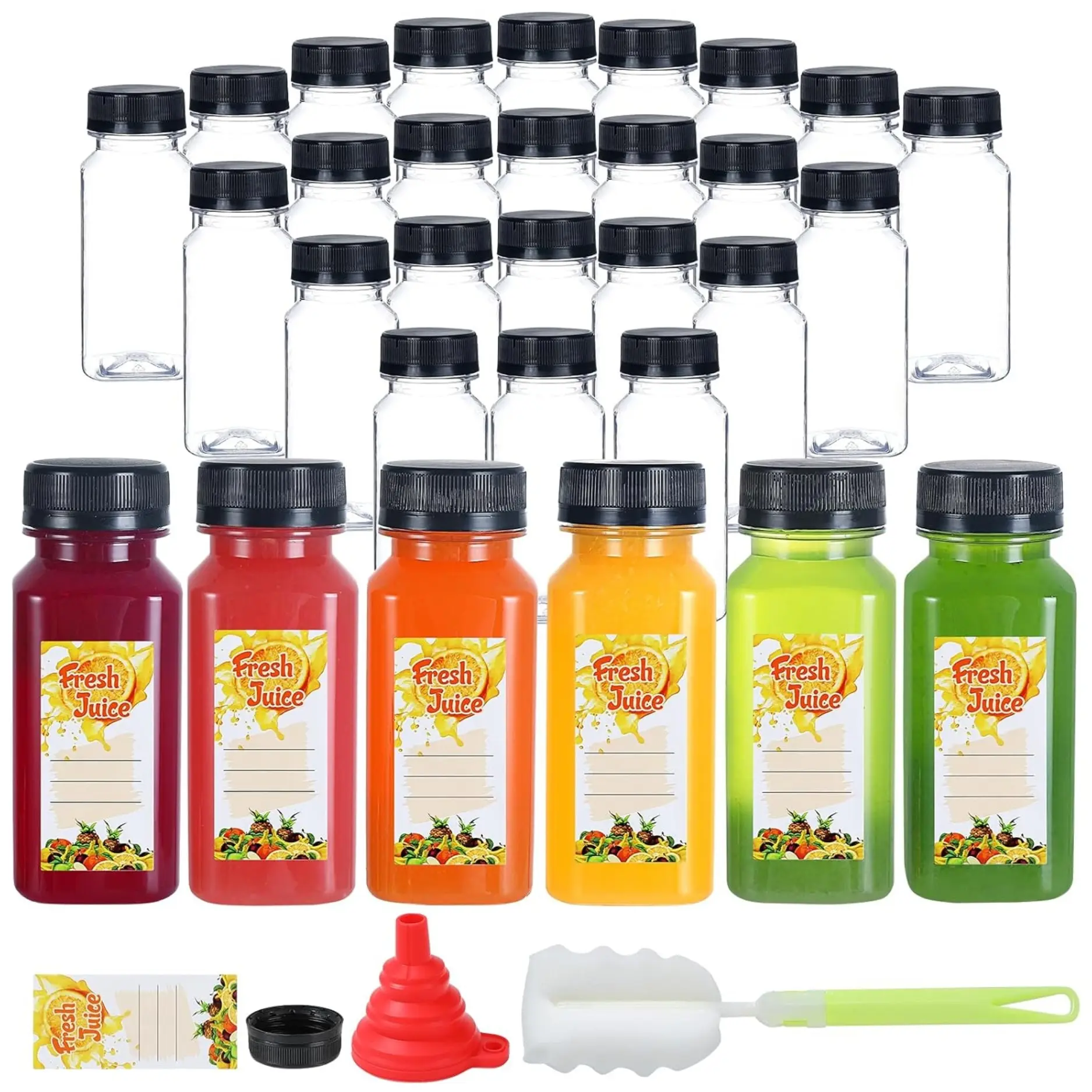 30PCS 6oz Empty Plastic Juice Bottles with Tamper-Evident Caps, Reusable Food-Grade PET Beverage Bottles, Leak-Proof Clear Containers for Juice, Smoothies, Milk & Homemade Drinks