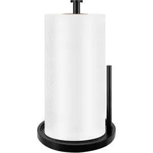 Stainless Steel Paper Towel Holder Countertop Standing Roll Holder with Anti Slip Weighted Base Freestanding for Kitchen Black