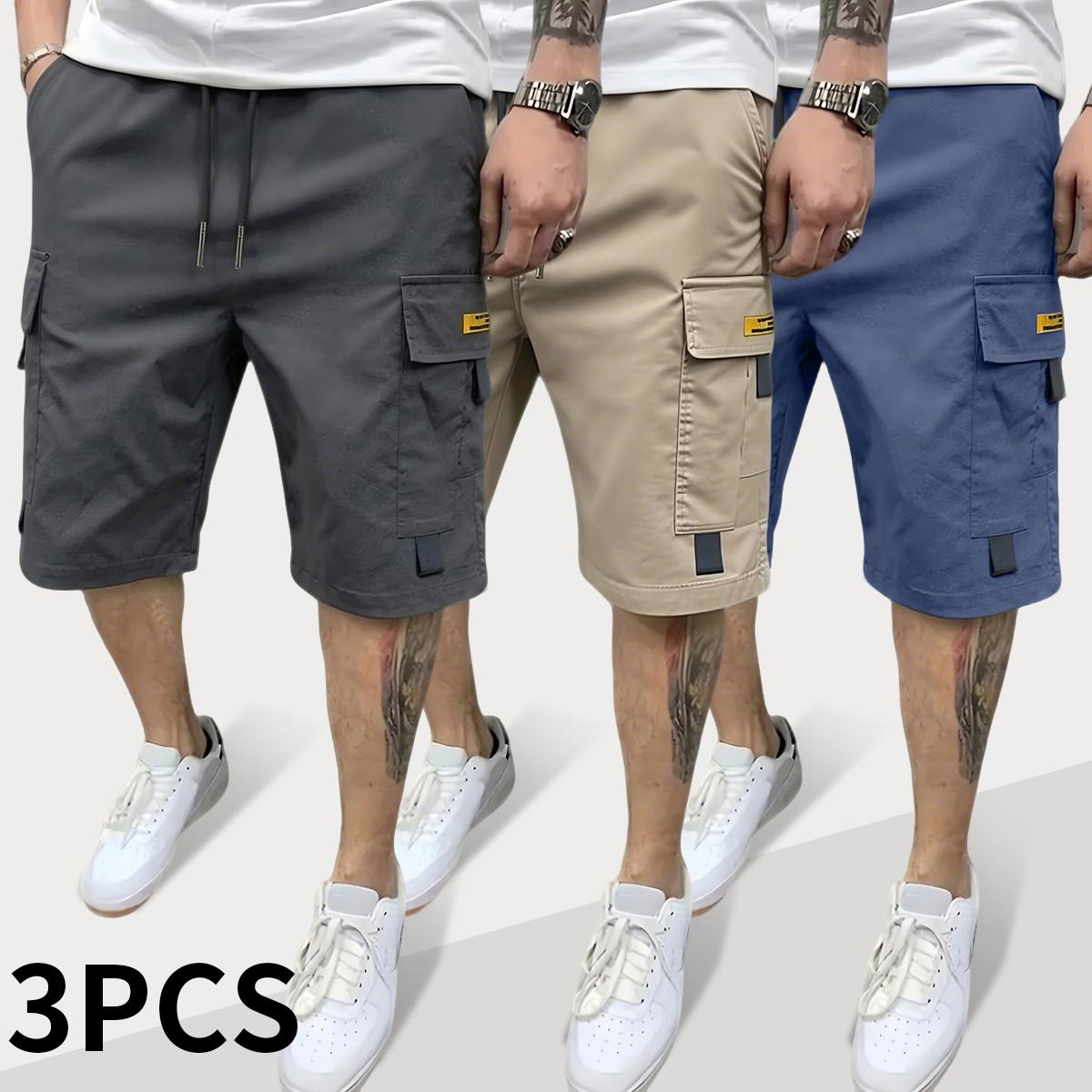 Men's Oversized Relaxed Fit Polyester Cargo Pants - Menswear with Large Multiple Pockets, Yellow Pocket Tag, Breathable Lightweight Utility Bottoms for Hiking, Light Outdoor & Daily Streetwear