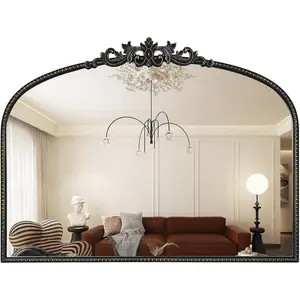 Black  Mirror for  32x24 Inch, Black Antique Mirror with Ornate Frame, Arched  Wall for Bathroom, Living Room, Fireplace, Entryway