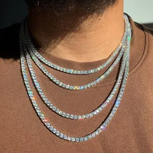 Classical 4MM Tennis Chain Iced Out Necklace Men Fashion Hip-Hop Jewelry Women 18/20/24inch Choker Gift Tennis necklace silver Rhinestone