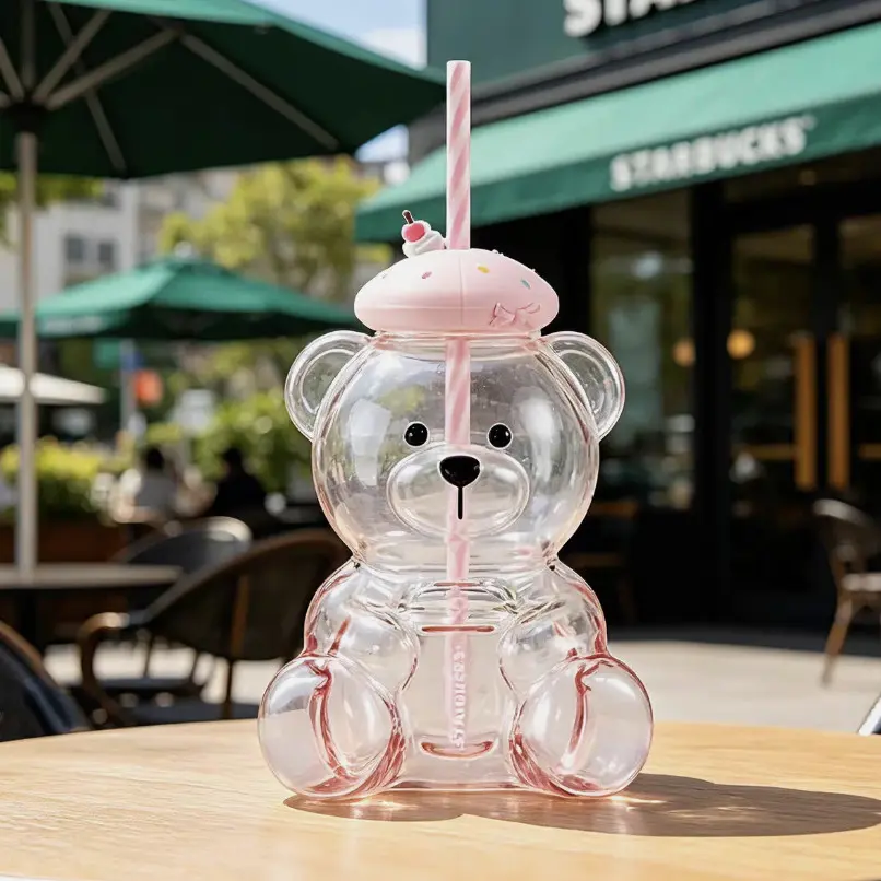 Starbucks Overseas 2026 Summer Dessert Party Series 660ml Bear Manager Glass Cup Pink