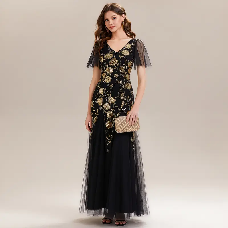 black and gold wedding guest dress WEDTREND Women Tulle Long Mother of the Bride with Cape Cold Shoulder Mermaid Dress Wedtrend UK a breathtaking evening gown masterfully crafted to command attention at premier social events Wedding Guest Dress Black Tie