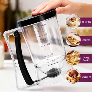 Pancake Batter Dispenser, Kitchen Must Have Tool for Perfect Pancakes, Cupcake, Waffle, Cake & Crepe, Batter Separator Maker with Measuring Label, Easy Pour Baking Supplies for Griddle (Black)
