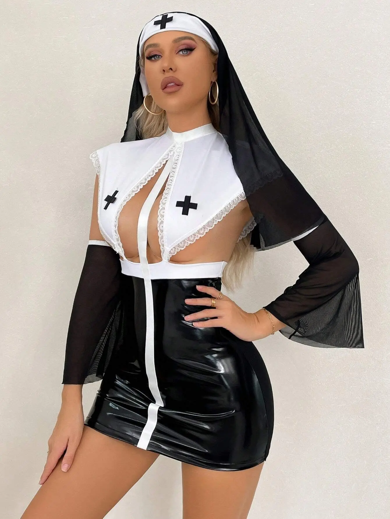 5Pack Mesh Nurse Costume Set with Hat Halloween