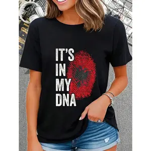 GGOR 100% Cotton Casual Tshirt ITS IN MY DNA Albania Flag Albanian Roots Pride Genetic T-Shirt
