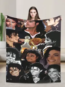 Personalised Jacksons Merch Michael Xo Moon Flannel Thick Blanket, Suitable For Sofa, Bed, Living Room, Travel, Office, Shawl, Nap Blanket, Air Conditioning Blanket, Bed Sheet, Camping, Ideal Gift, Daily Gift