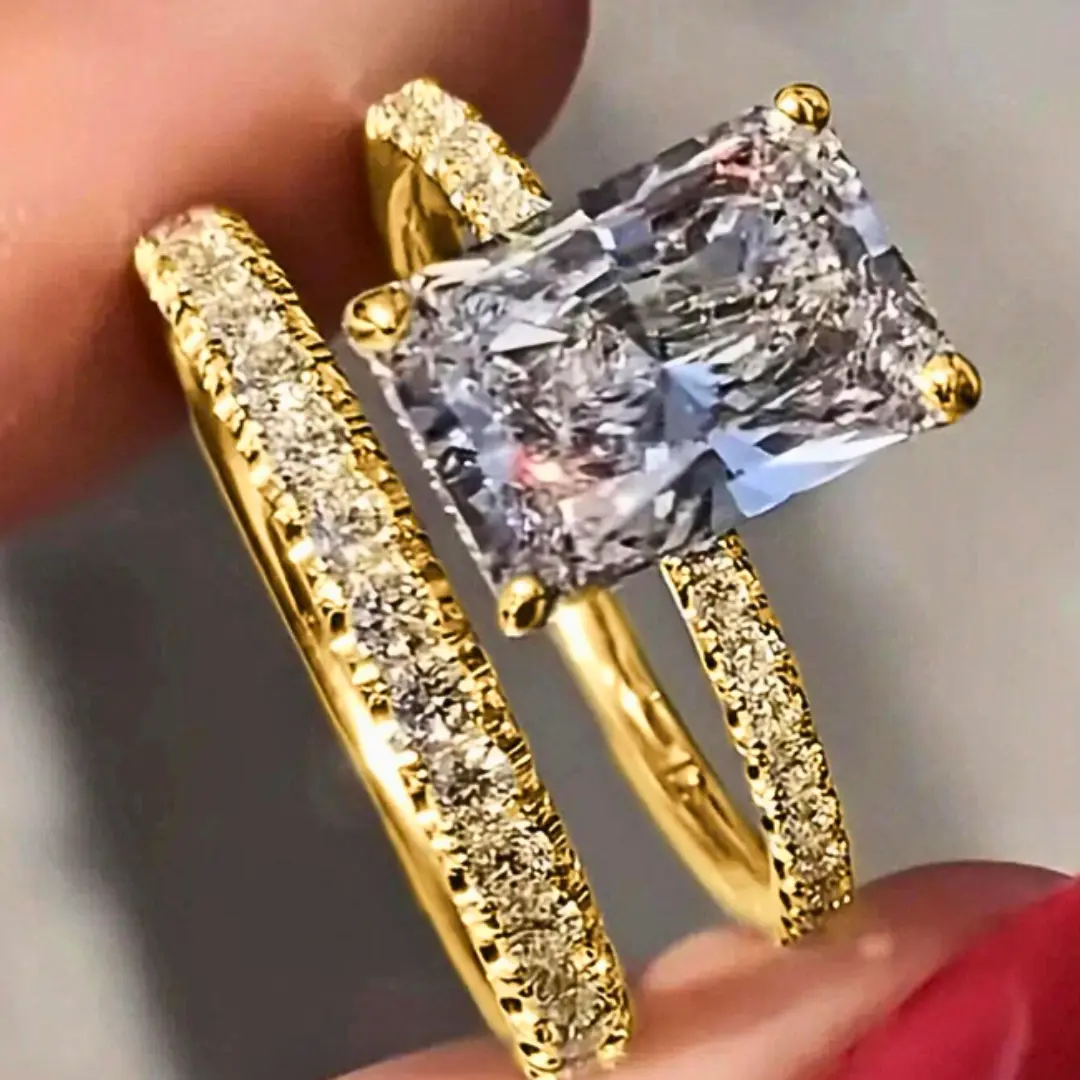 2PCS Cubic Zirconia Ring Set for Women, Sparkling Stackable Statement Rings, Elegant Fashion Jewelry for Wedding, Anniversary, Party, Mother’s Day & Gift for Mom