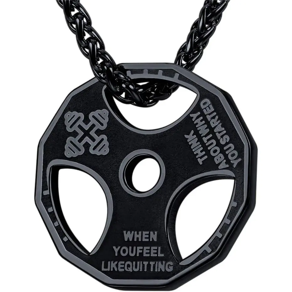 Men Women Fitness Dumbbell Necklace Stainless Steel Weight Plate Barbell Chain Pendant Necklace,Chain 22"+2" Extender, with Gift Box