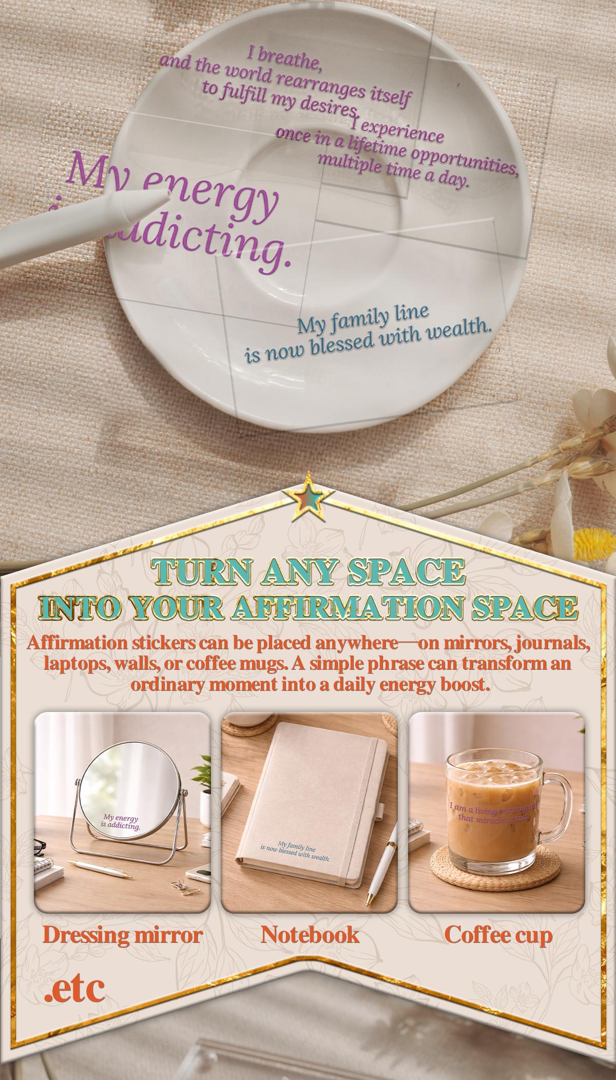 Affirmation Stickers Set Inspirational Quote Stickers with Magnetic Acrylic Display Board and 3 Mini Display Frames Positive Word Decals for Mirror Journal Laptop Desk Decor Self Love Motivation Gift Box with 30 Transparent Affirmation Cards