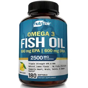 NutriFlair Omega 3 Fish Oil Supplement, Heart Brain Joint and Immune Health Support, Natural Dairy-Free and Vegan-Friendly - 180 Softgel Capsules