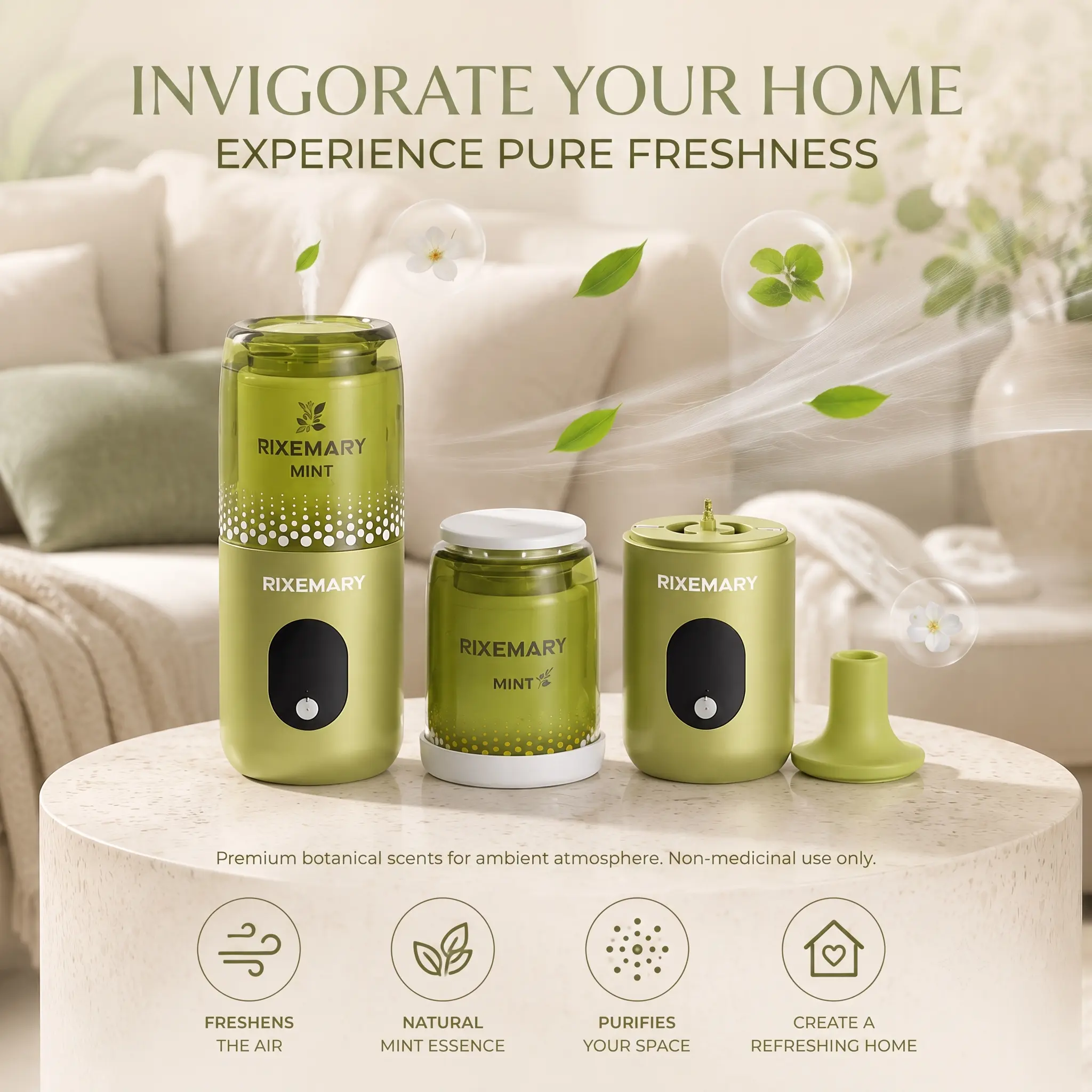 Brand-new mint essential oil diffuser with intense mint cooling effect, improves breathing environment, suitable for indoor, outdoor, and car use