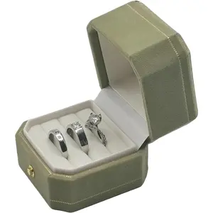 Ring Box - Octagon Engagement Ring Box with Hinged Lid for Proposal Engagement Wedding, Proposal Ring Case  Box with  Lace PRB003-Green