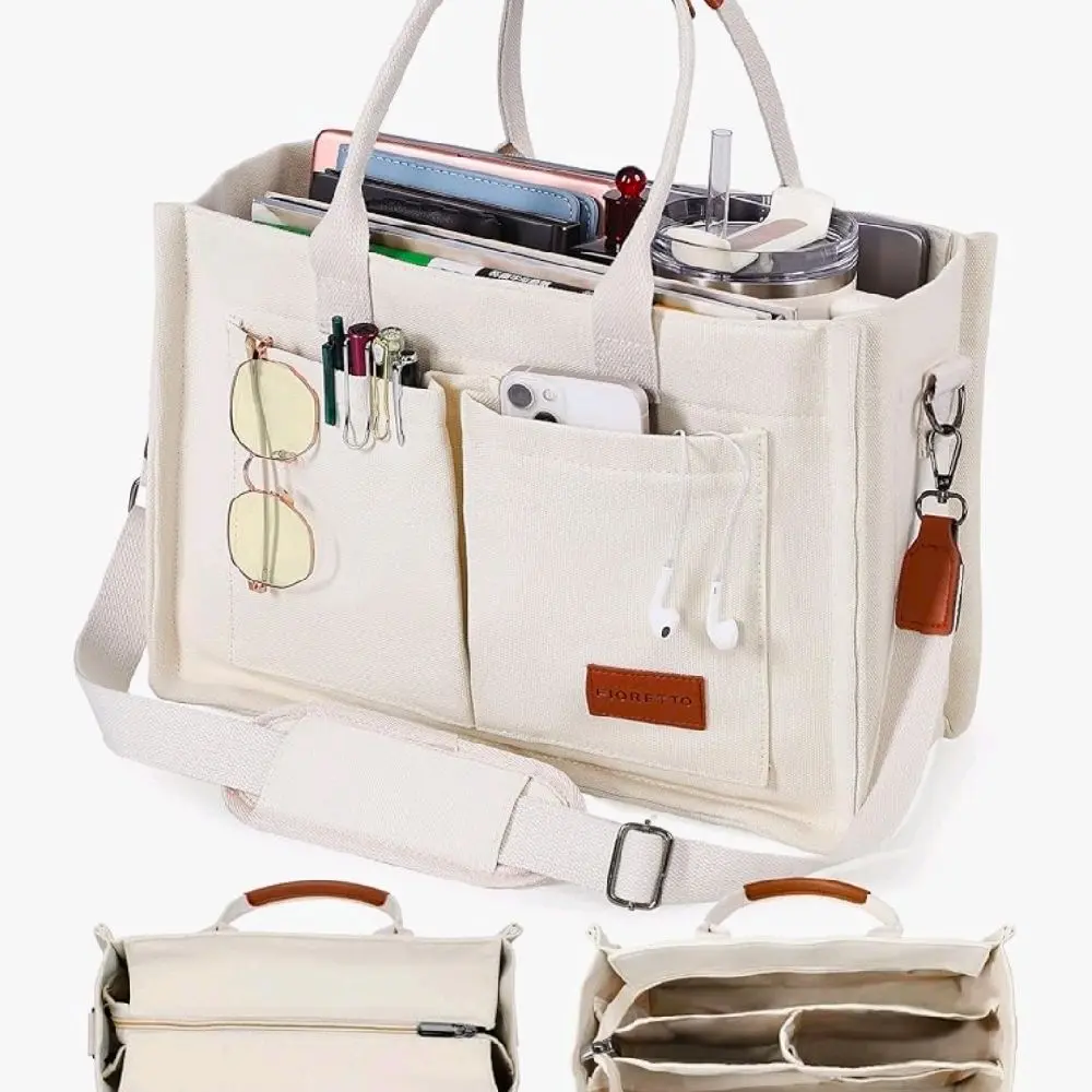 Canvas Tote Bag for Women with Zipper Closure & Individual Compartments - Ideal for Organizing Essentials