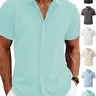Men's Solid Linen Short-Sleeve Button Shirt, Regular Fit Spread Collar, Collared Casual Lightweight Breathable, Summer Daily Wear, Outdoor Casual Top, Menswear