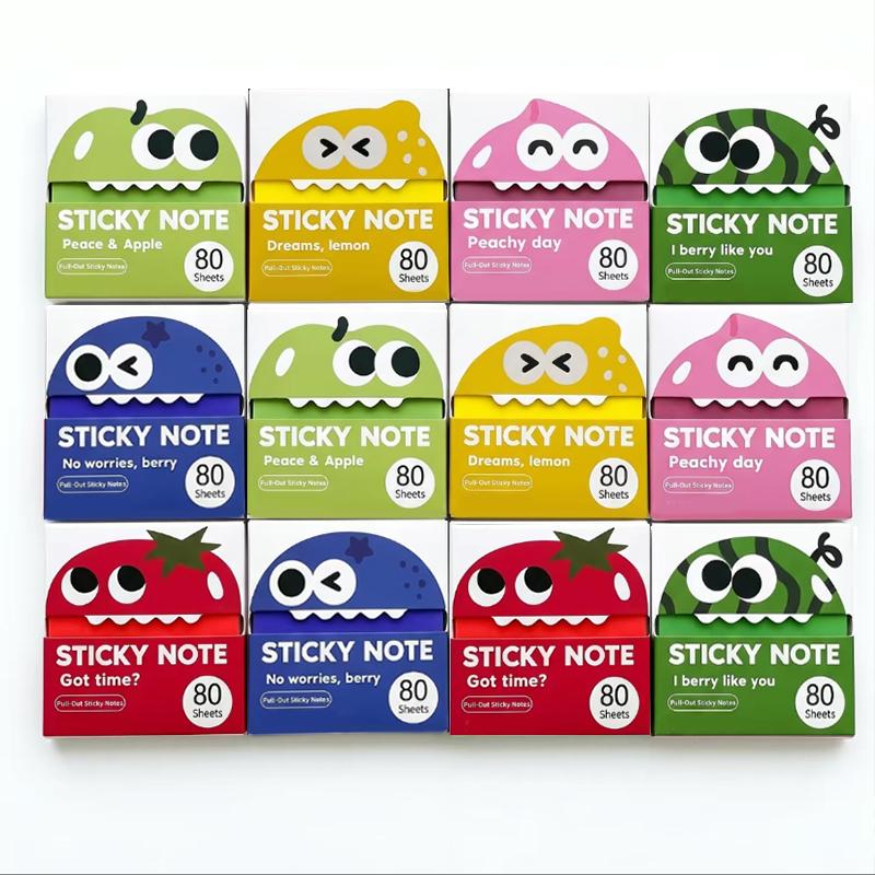 Transparent Pull-Out Sticky Notes (12 Boxes, 960 Sheets Total) - Multiple Colors, Strong Adhesion, No Residue, 50 Reuses Per Sheet, Office & School Supplies for Office Work, Study