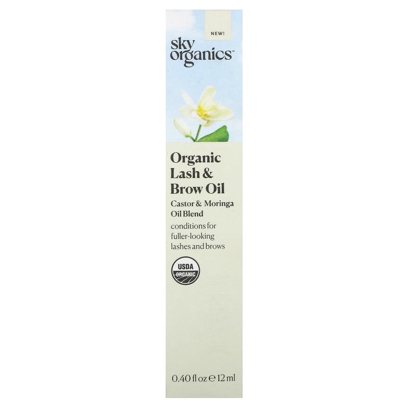 Sky Organics Organic Lash & Brow Oil, Castor & Moringa Oil Blend, 0.4 fl oz (12 ml)