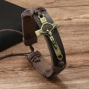 1 piece of fashionable cross suffering sculpture faith men's bracelet personality handsome trend rock hip hop style dark men's bracelet gift  for  teen  boy