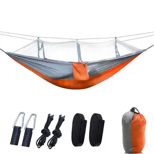 Classic soft canvas hammock—a durable and portable hammock suitable for one or two people, featuring a mosquito net. Perfect for camping, backyards, gardens, hiking, and travel. outdoorfun