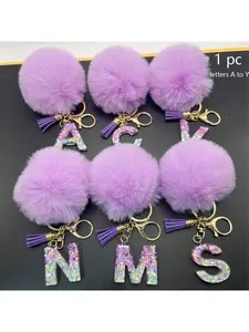 1 Pc, Alphabet Initial Letter Keychain Cute Plush Pom Pom Key Chain Ring Bag Backpack Charm Car Hanging Pendant Women Girls Gift, Trendy Cute Keychain, Wallet and handbag accessories, keychain with tassels, Alphabet Initial Letter A-Y