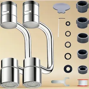 2 PCS 1440 °     Rotatable Faucet Extension, 1080 °     Swivel Faucet Aerator Extender, 2 Mode Adjustable Rotating Universal Sink Faucet for Kitchen Bathroom Sink Silver