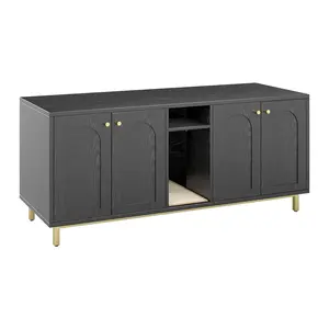 Cat Litter Box Enclosure Black Color Large Capacity Double Magnetic Door Design Litter Box Furniture Enclosure Cabin with Scratching Pad