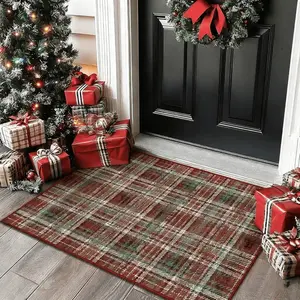Christmas Gift Classic Striped Entrance Mat, Holiday Atmosphere Creative Fashion Anti-Slip Washable Foldable Soft Carpet