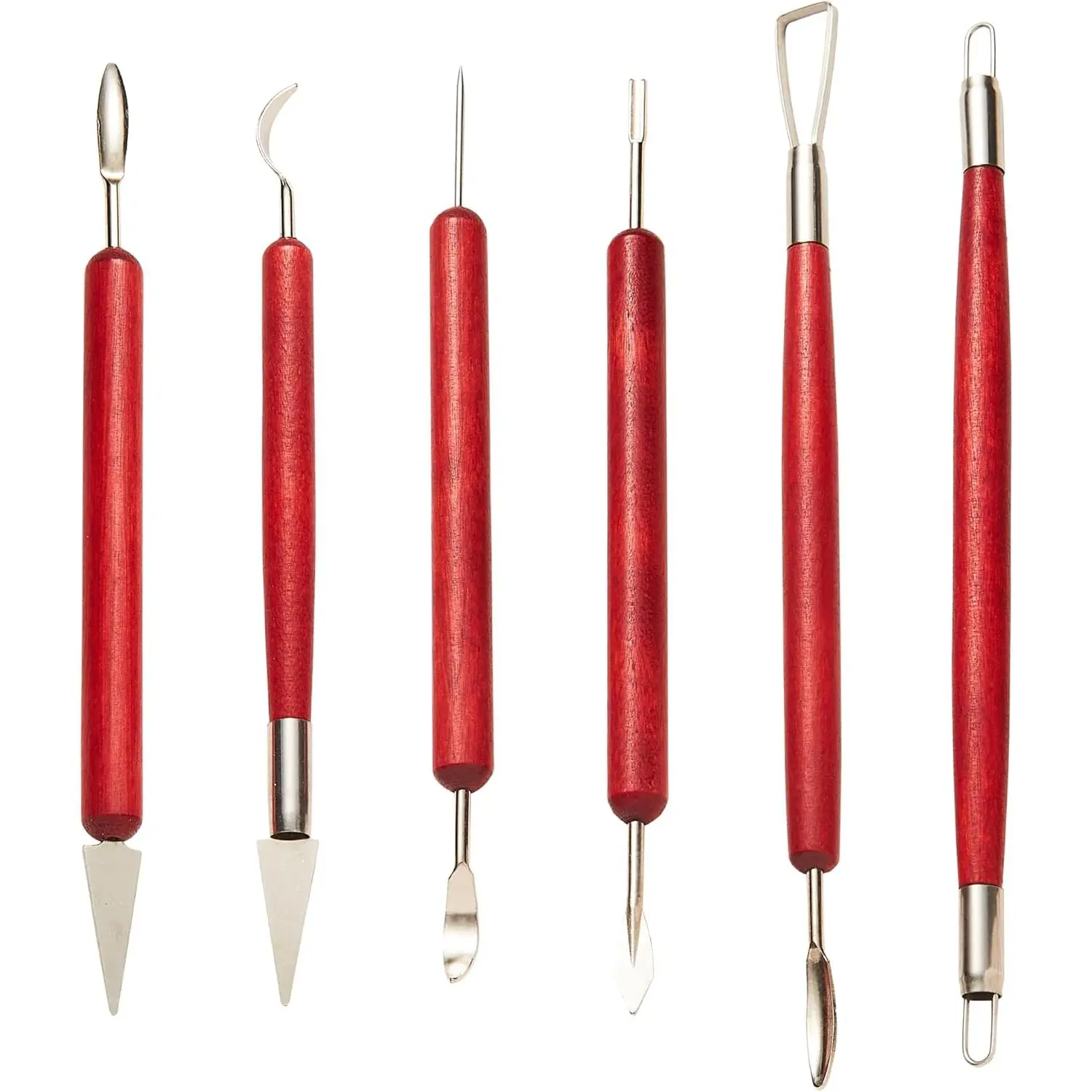 6 Pcs Pottery & Clay Sculpting Tools, Double-Sided Wooden Handle Clay Tool Set for Beginner & Professionals, Pottery and Polymer Clay Tools for Carving, Shaping, Smoothing and Detailing