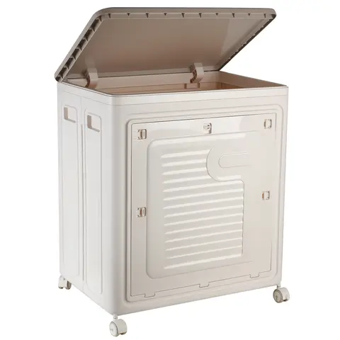 Laundry Hamper with Lid, Household Foldable Storage Closet Organizers with Wheels Large Capacity Plastic Dirty Laundry Basket for Blanket and Clothes