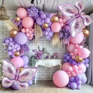 172pcs Butterfly Balloon Garland Set Pink And Purple Balloon Garland Lavender Lilac Metal Golden Balloon Gift Party Birthday Proposal Wedding Bridal Party Decoration Balloon
