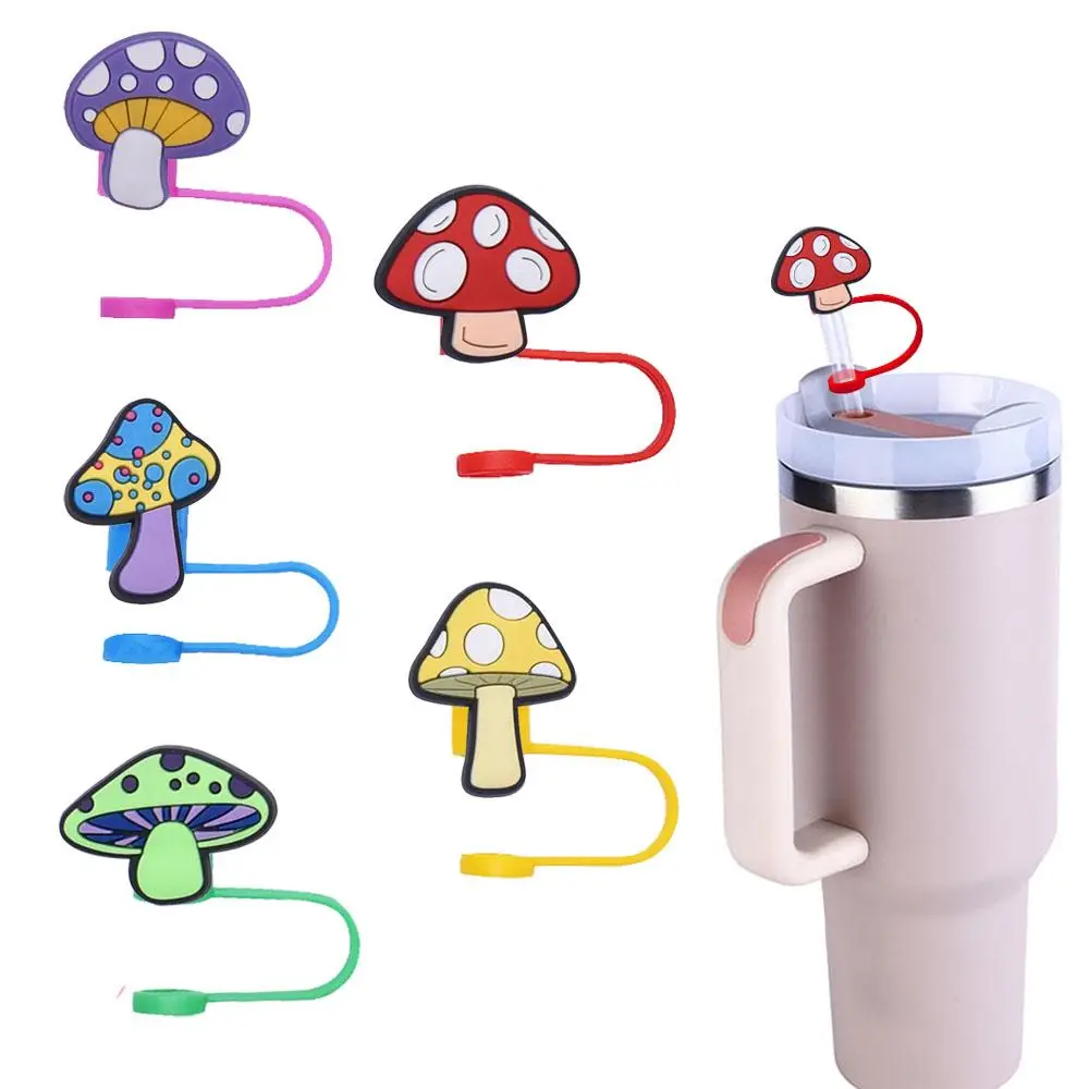 Mushroom/Cowboy/School Series Straw Cover, 5pcs Creative Straw Cap, Reusable Drinking Accessories For Coffee Cup