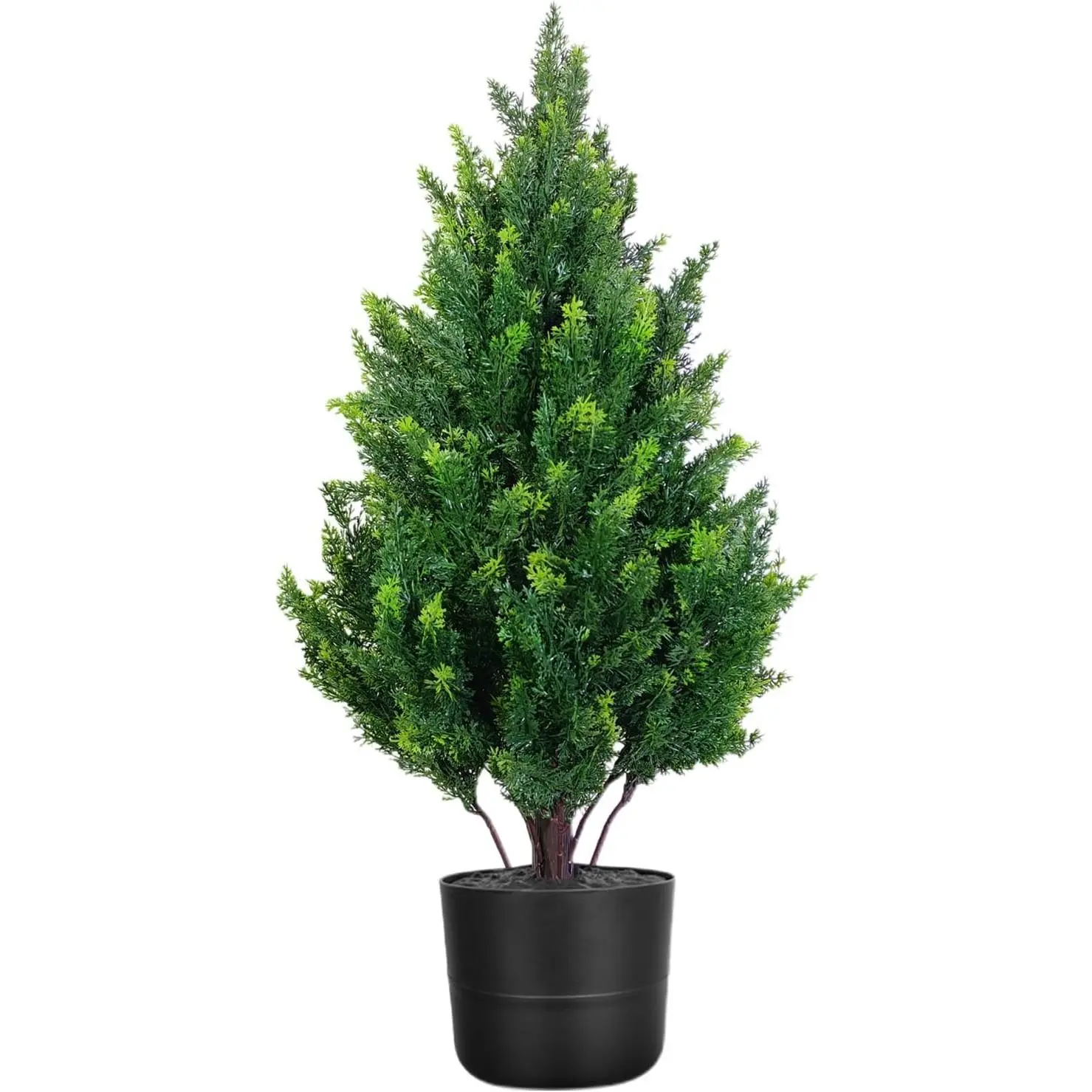 2.3 FT Artificial Cedar Topiary Tree Outdoor, Realistic Fake Cypress Tree with Pot, UV Resistant Faux Greenery Shrubs Bushes Plants for Front Door Porch Office Home Indoor Spring Decor