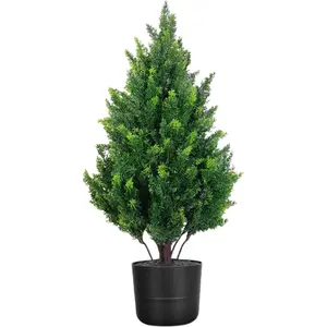 2.3 FT Artificial Cedar Topiary Tree Outdoor, Realistic Fake Cypress Tree with Pot, UV Resistant Faux Greenery Shrubs Bushes Plants for Front Door Porch Office Home Indoor Spring Decor