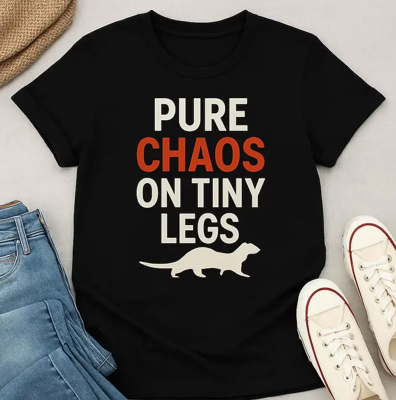 Funny Ferret Owner T-Shirt: Pure Chaos on Tiny Legs, Black Cotton women shirts