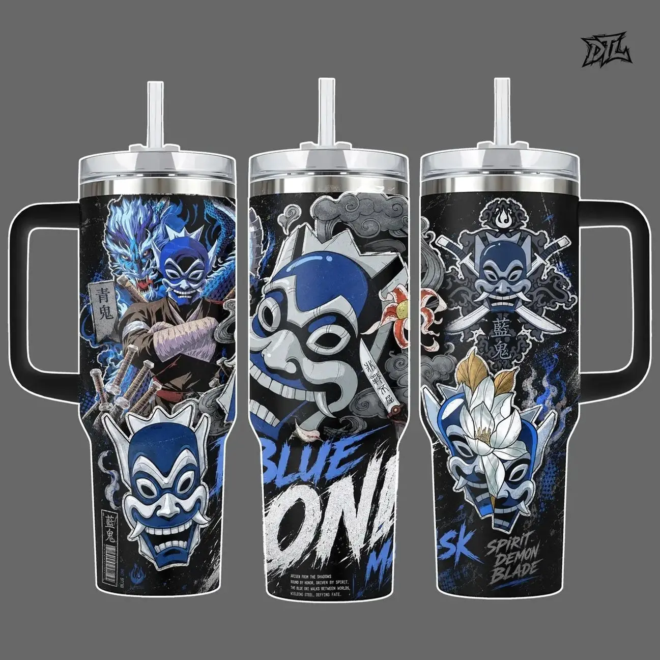 The Blue Spirit Avatar 40oz Tumbler with Handle | Prince Zuko Anime Mask Insulated Cup | Fire Nation Dual Swords Merch | Large Nostalgic Cartoon Water Bottle