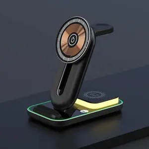 4-in-1 Wireless Charging Station with Ambient Light, Compatible with Smartphones and Multi-Device Charging Needs, Smartphone